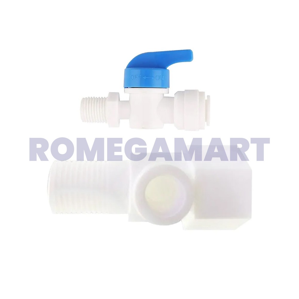 Domestic RO Water Purifier 1/4 Inch Inlet Valve Set Plastic Material White With Blue Color - Sha Traders