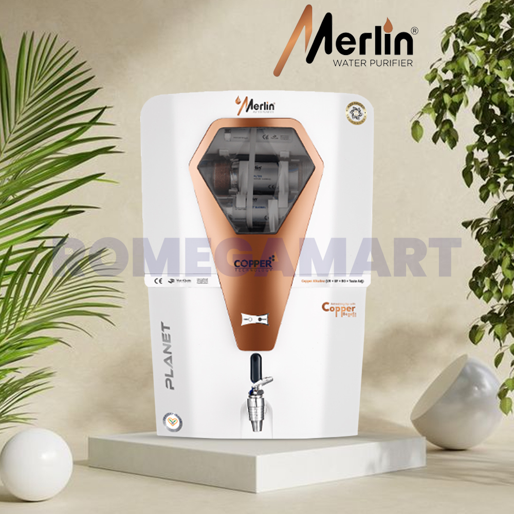 Merlin Planet Transparent Copper White Color Water Purifier 12 Liter Storage Wall Mount - Crystal Impex