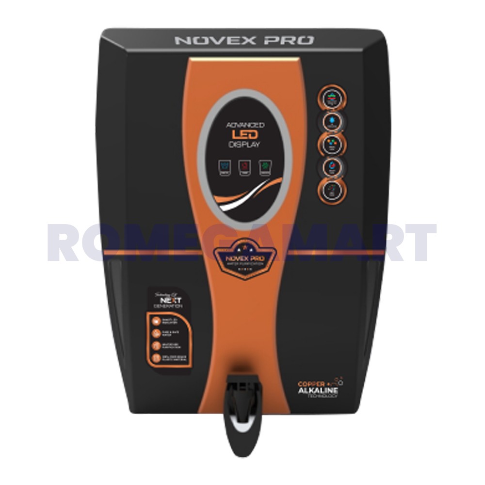 Novex Pro Black With Copper 10 Liter RO+UV+TDS+Copper Domestic Water Purifier With Advance LED Digital Display Food Grade Material - P-Tech Aqua India