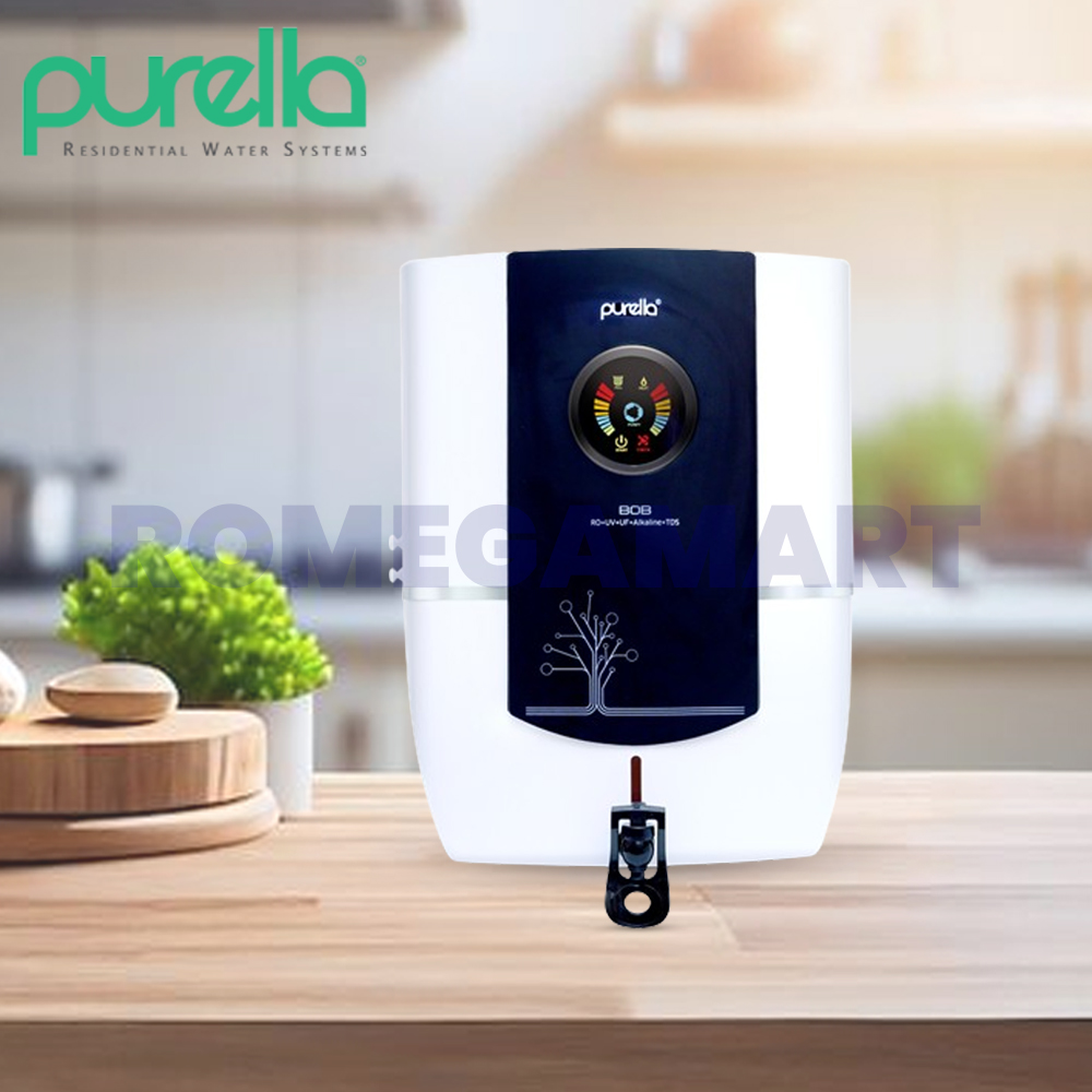 Purella BOB 10 Liter Storage RO+UV+UF+ALKALINE+TDS Water Purifier White With Black Digital Display Filter Life Alert - Sarjan Watertech India Pvt Ltd