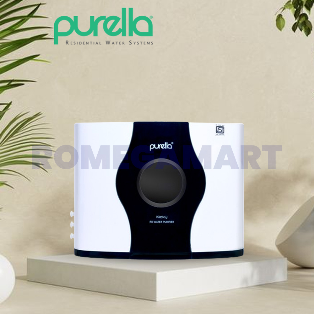 Purella KICKY 10 Liter Storage RO Water Purifier For Domestic Use Tankless RO Purifier White With Black Color Multi Stages Purification System - Sarjan Watertech India Pvt Ltd